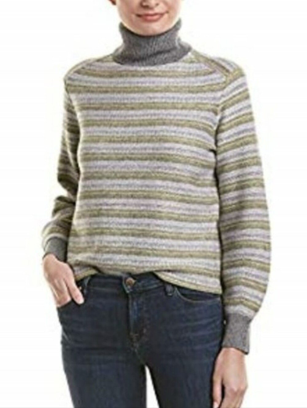 Vince Gray Cashmere Blend Ribbed Turtleneck with Yellow Accent XS